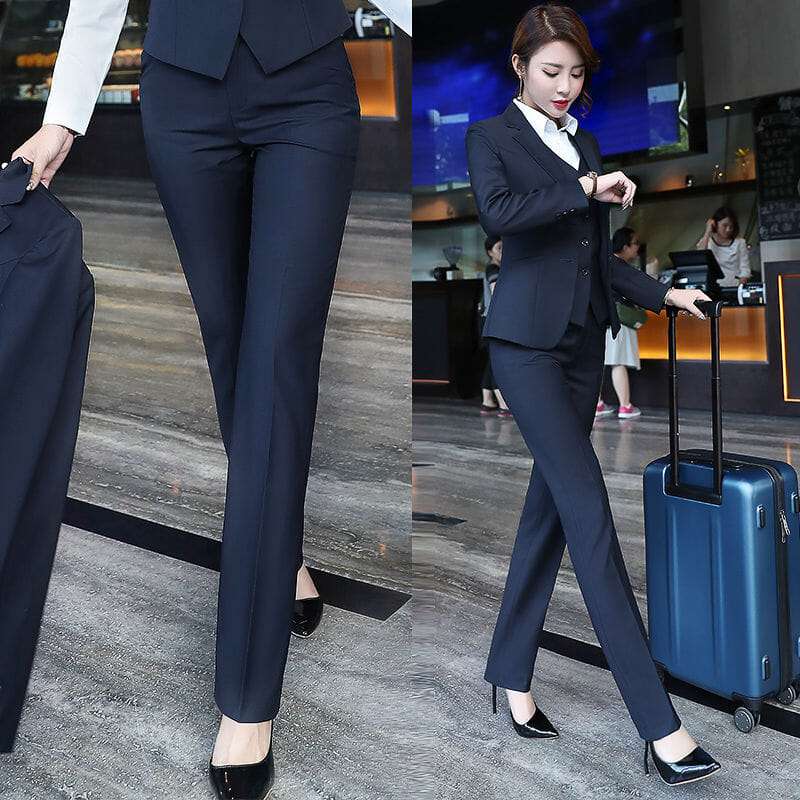 上品な黒パンツ女性用正装スーツ スラックス