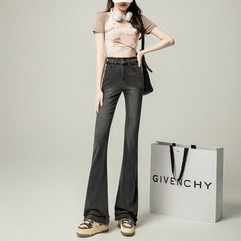 黒パンツ ストレッチハイウエストフレアパンツ