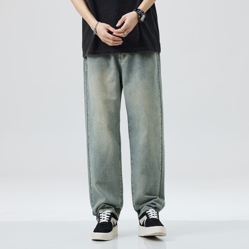 黒パンツ ゆったりデニムストレートパンツ