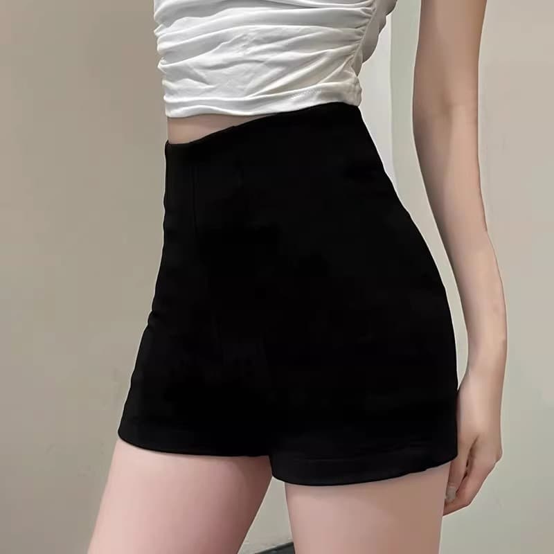 黒パンツ スタイリッシュ ハイウエスト ショートパンツ