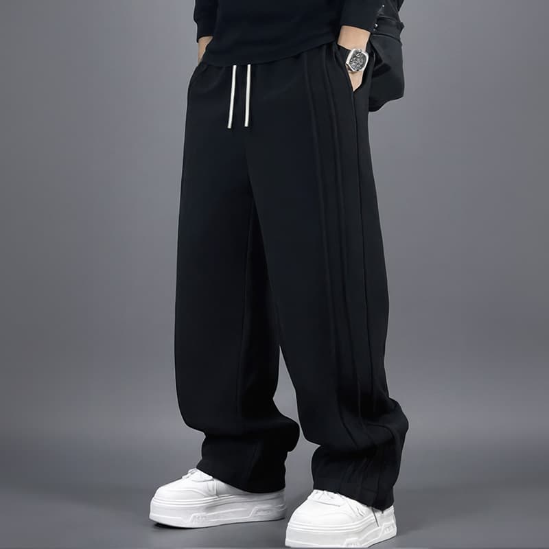 黒パンツ ゆったりドローコード リラックスパンツ