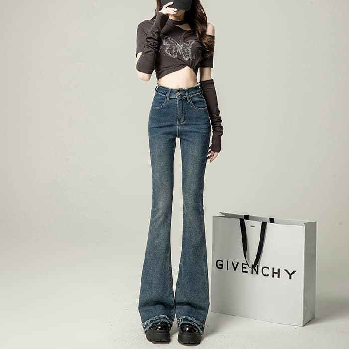 黒パンツ ストレッチハイウエストフレアパンツ