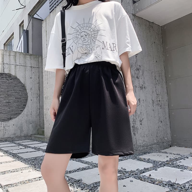 黒パンツ リラックスサイドポケットハーフパンツ