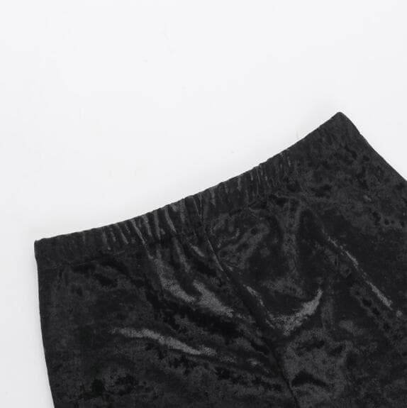黒パンツ ベルベット調フレアパンツ ゴシック刺繍デザイン