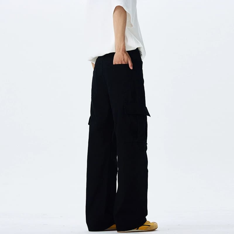 黒パンツ ゆったりワイドポケットパンツ