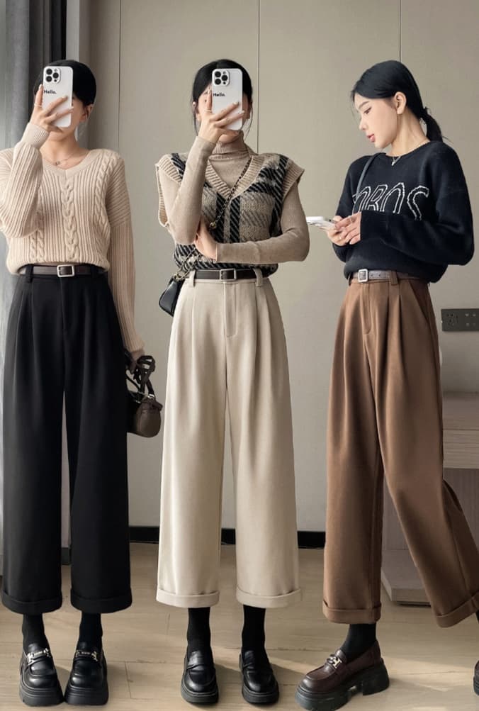 黒パンツ ハイウエストスラックス美脚パンツ