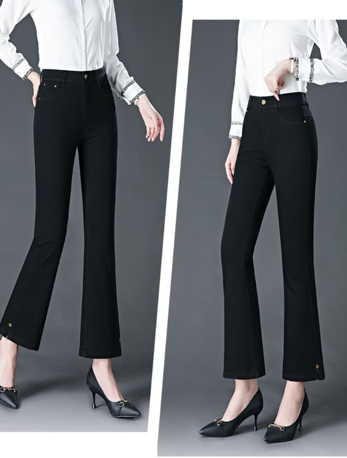 黒パンツ すっきりシルエット美脚デニムパンツ