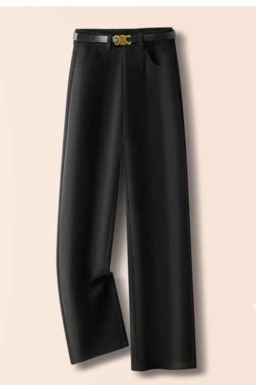 黒パンツ ウエスト金具付き ゆったりスラックス