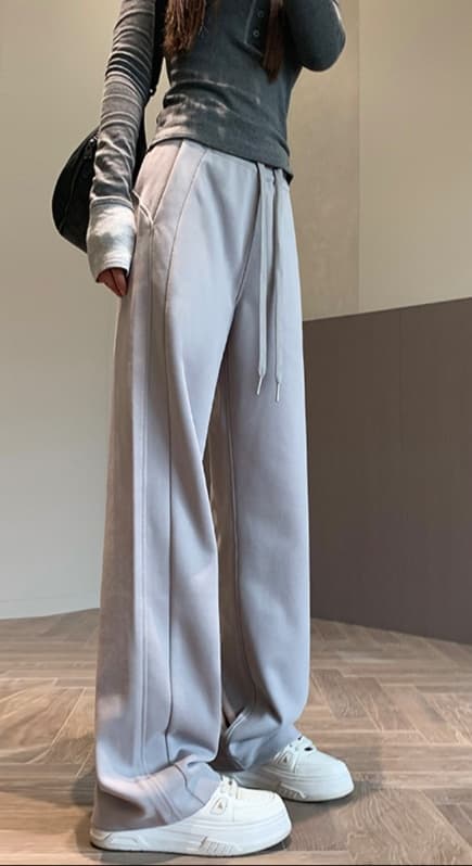 黒パンツ ウエストゴム入りストレート美脚スラックス