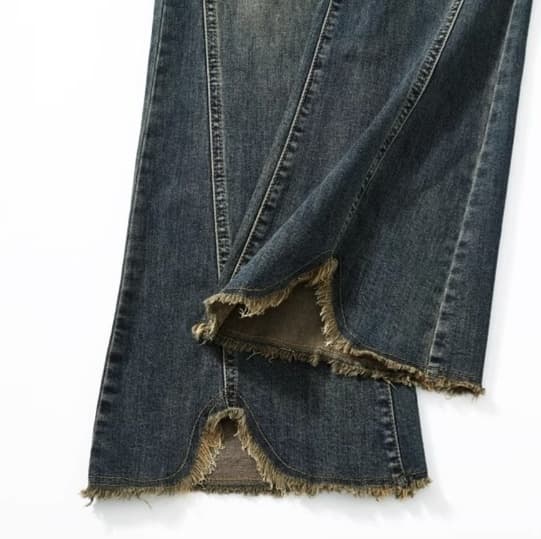 黒パンツ ハイウエストフレアデニムパンツ