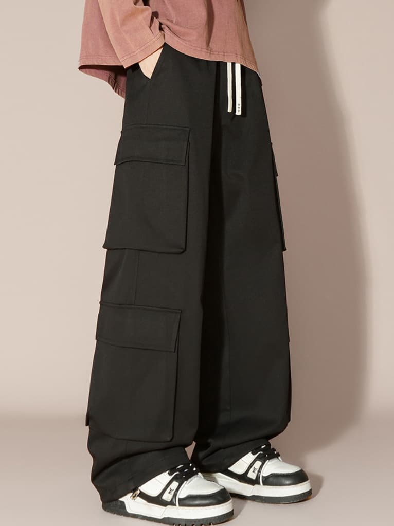 黒パンツ マルチポケット ストリート カーゴパンツ