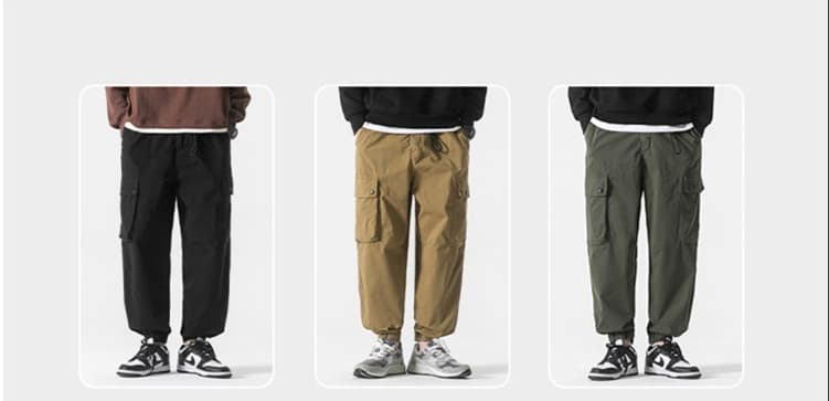 黒パンツ ドローコード付きミリタリーカーゴパンツ