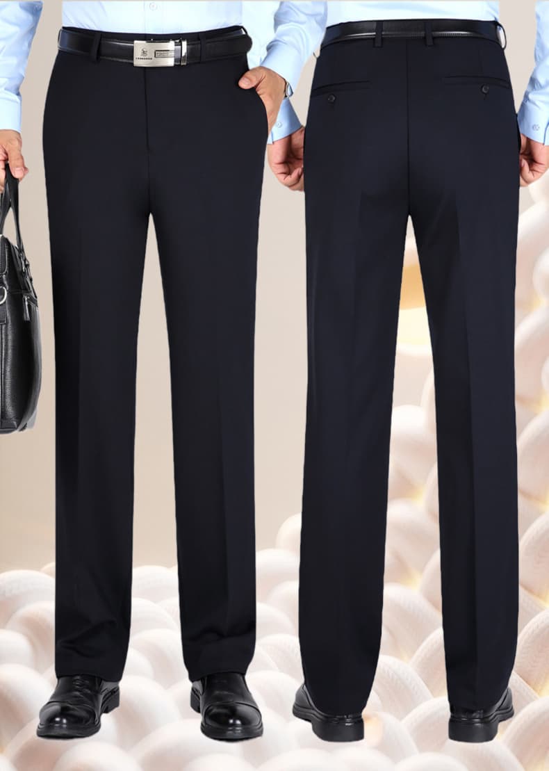 黒パンツ 美しいシルエットのビジネススラックス