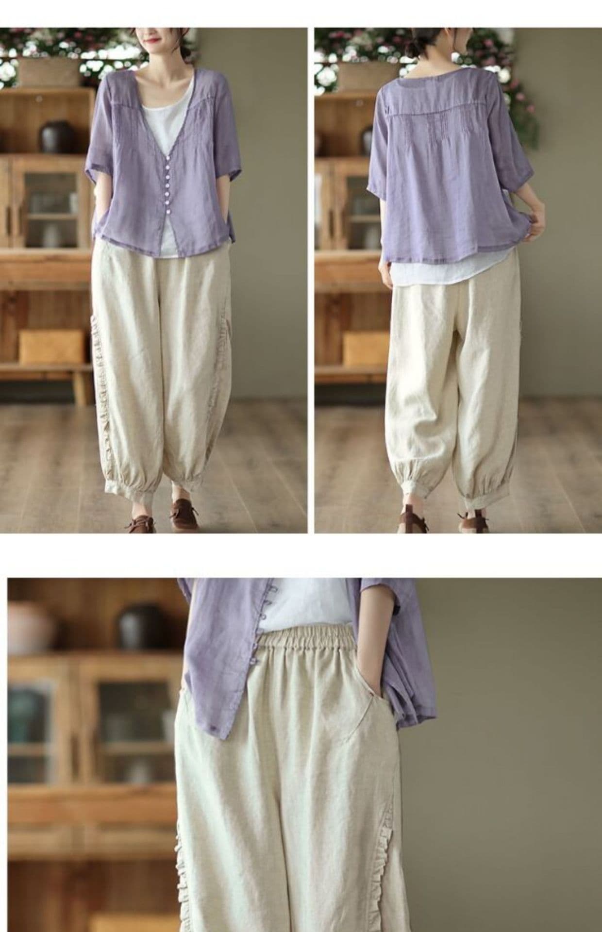 レディース 黒パンツ ワイド ウエストゴム 楽ちん 無地 裾リブ