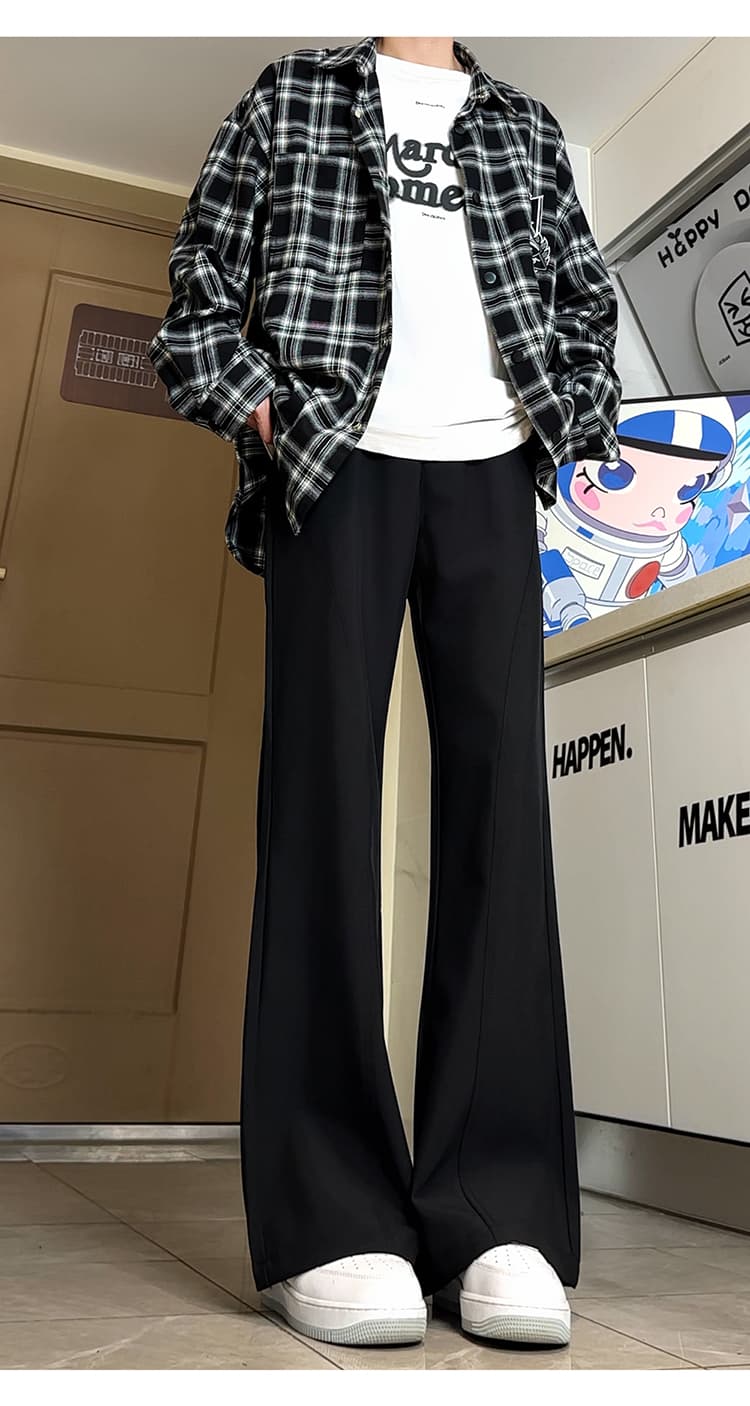 黒パンツ 細身ワイドフレアパンツ