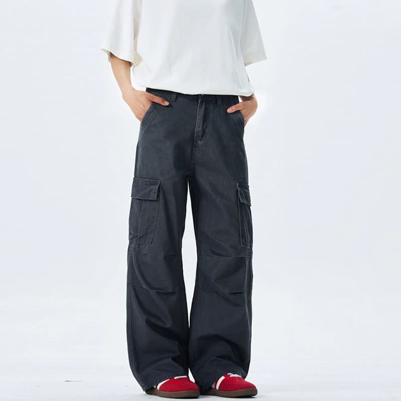 黒パンツ ゆったりワイドポケットパンツ