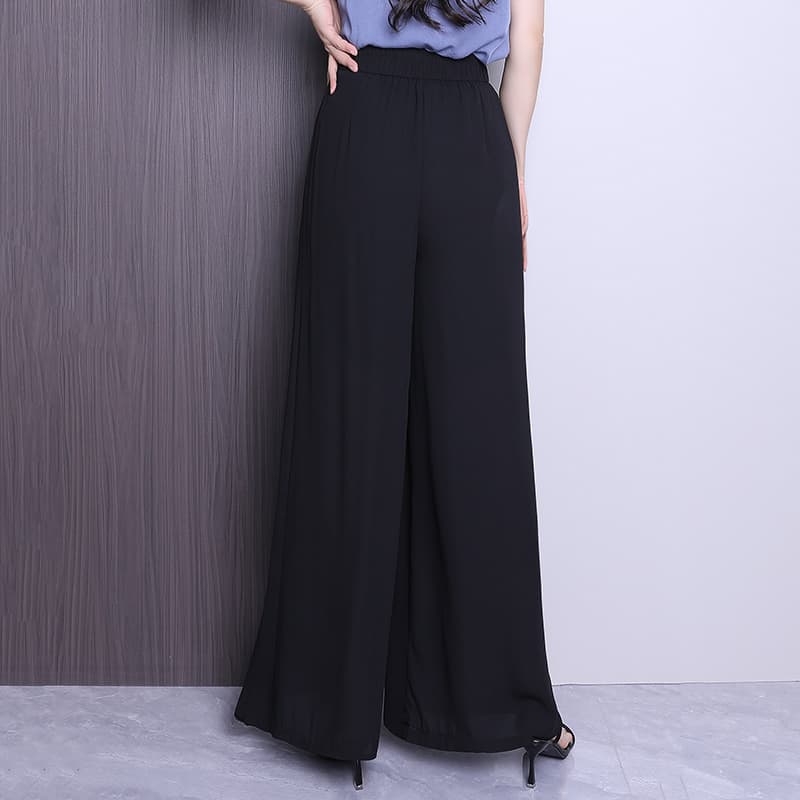 黒パンツ プリーツロング ワイドパンツ