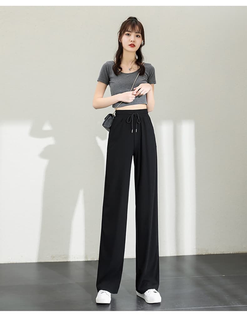 黒パンツ ゆったりドローコード入りリラックスパンツ