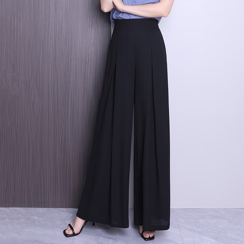 黒パンツ プリーツロング ワイドパンツ