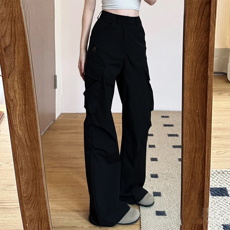 黒パンツ ワイドシルエット カーゴ フレアパンツ