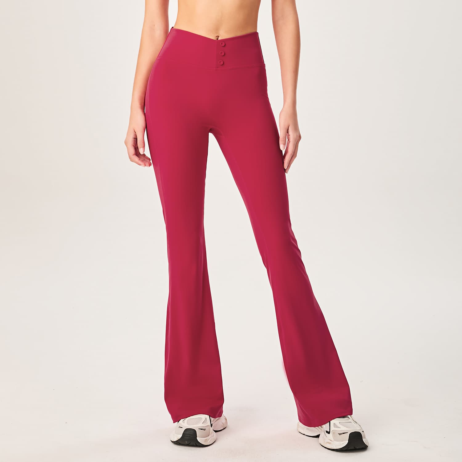 黒パンツ リブニット調フレアパンツ ハイウエスト