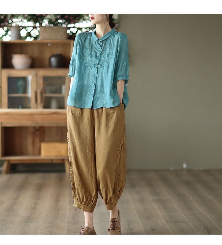 レディース 黒パンツ ワイド ウエストゴム 楽ちん 無地 裾リブ