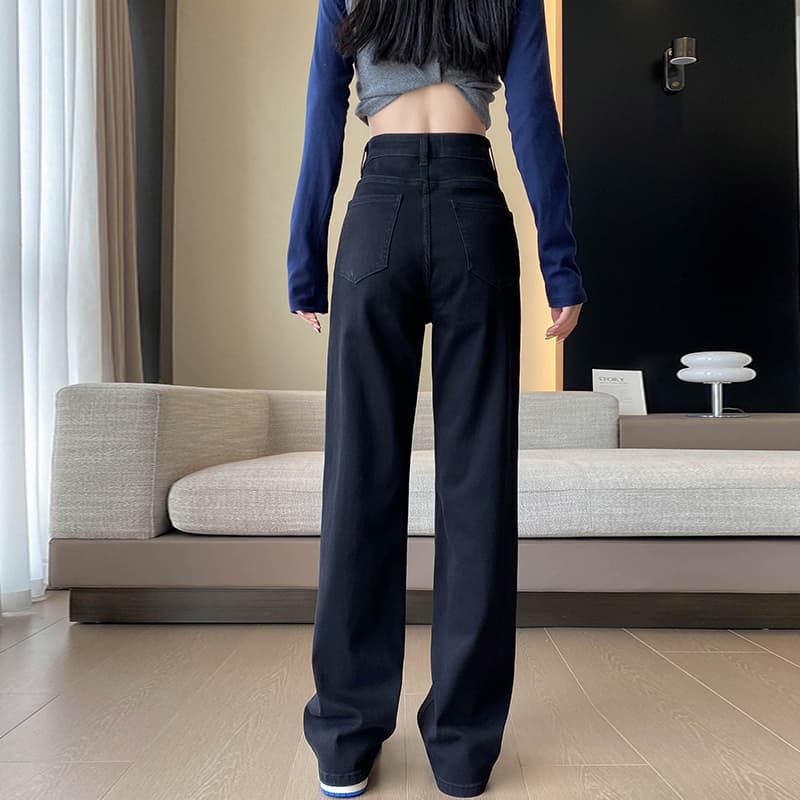 黒パンツ 美脚効果抜群 ワイドデニムパンツ