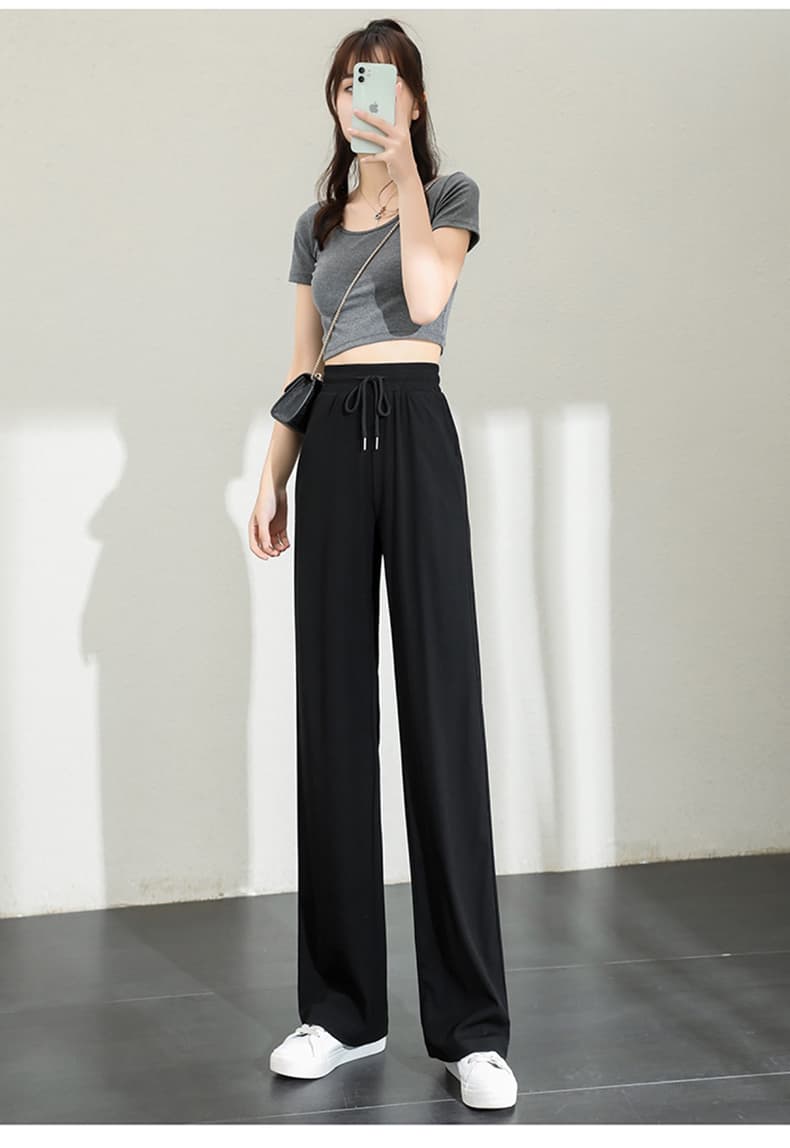 黒パンツ ゆったりドローコード入りリラックスパンツ
