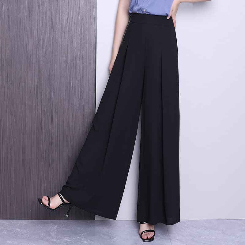 黒パンツ プリーツロング ワイドパンツ