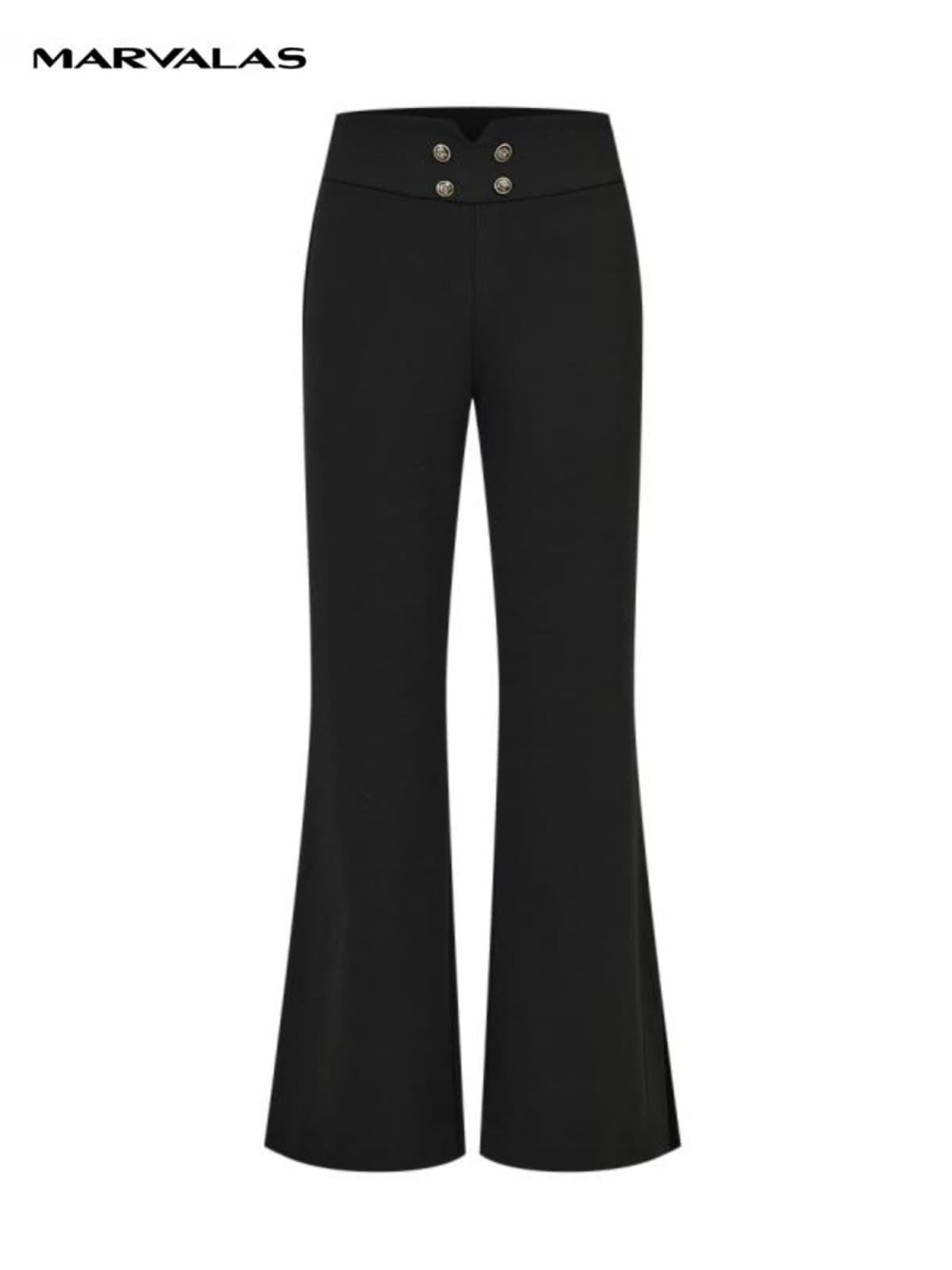 黒パンツ 高級感漂う装飾ボタン付きフレアパンツ
