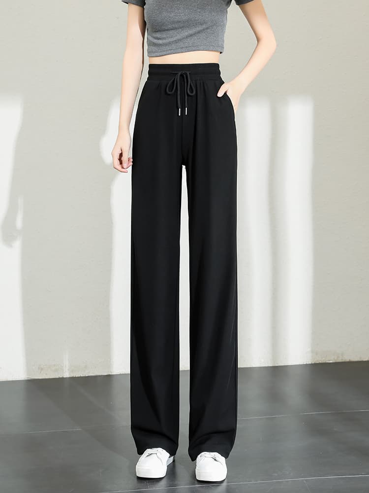 黒パンツ ゆったりドローコード入りリラックスパンツ