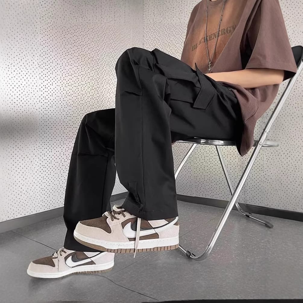 黒パンツ ユーティリティ マルチポケット ワイドパンツ