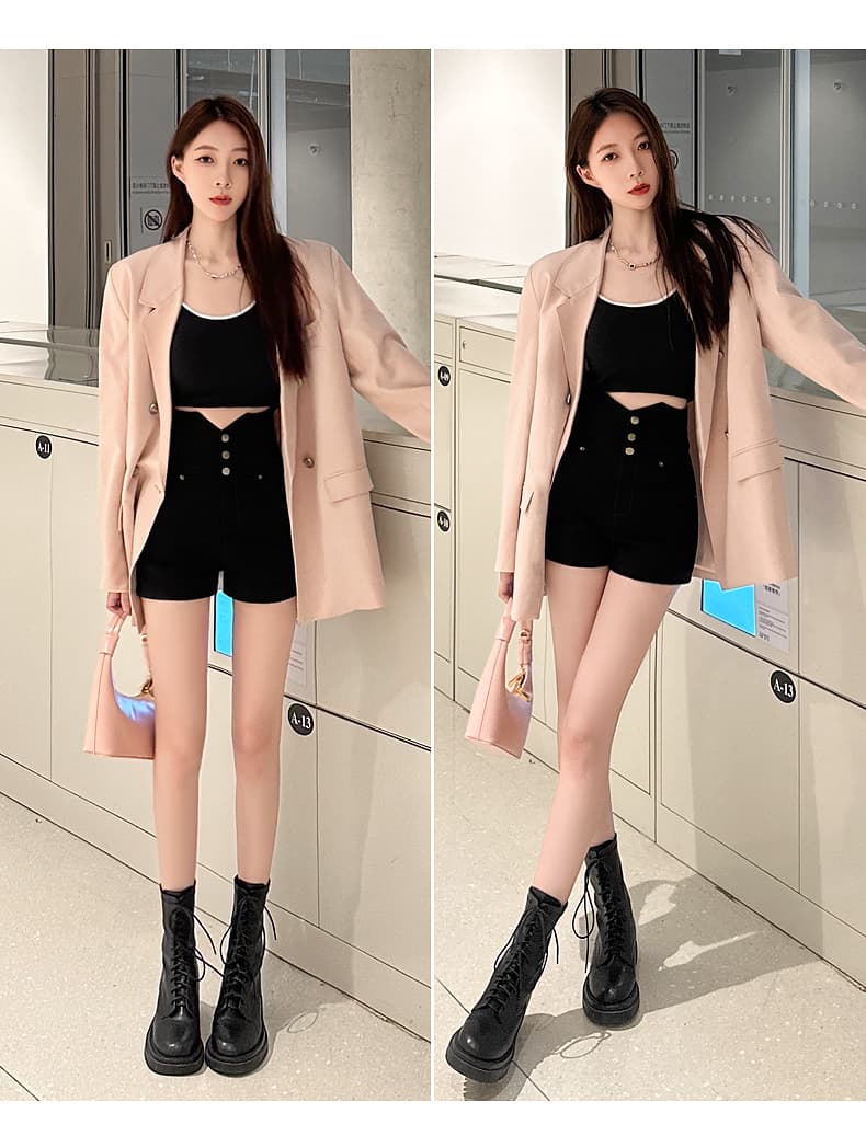 黒パンツ ハイウエストショートパンツ