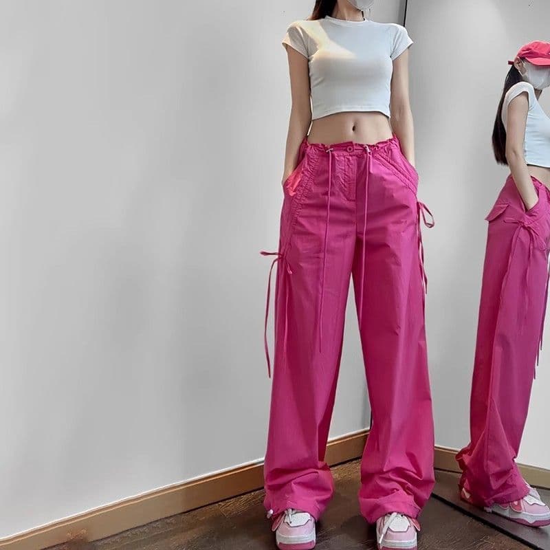 黒パンツ ワイドカーゴドロスト パンツ