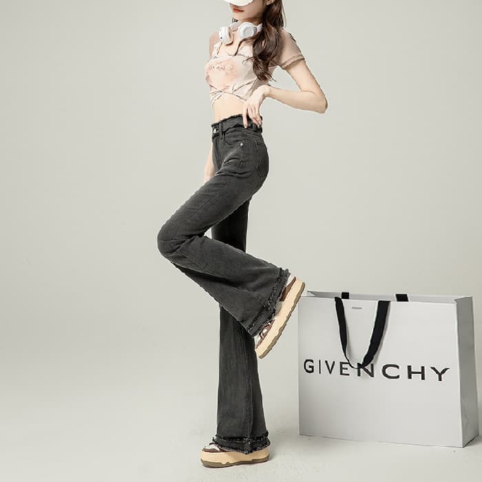 黒パンツ ストレッチハイウエストフレアパンツ