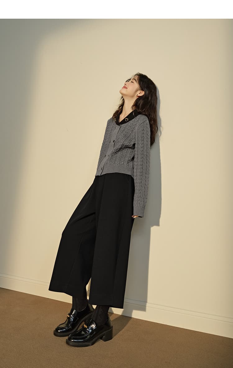 黒パンツ クロップド丈ワイドパンツ マエザ