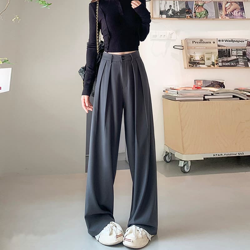 黒パンツ リラックス ドレープ ワイド パンツ