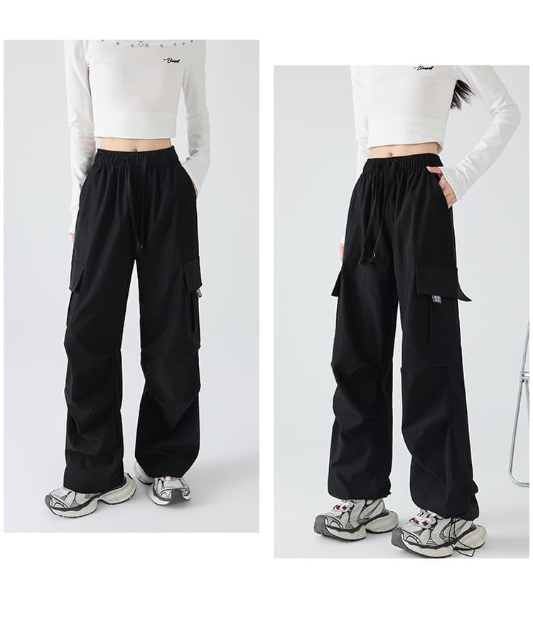 黒パンツ ルーズシルエット カーゴ ワイドパンツ