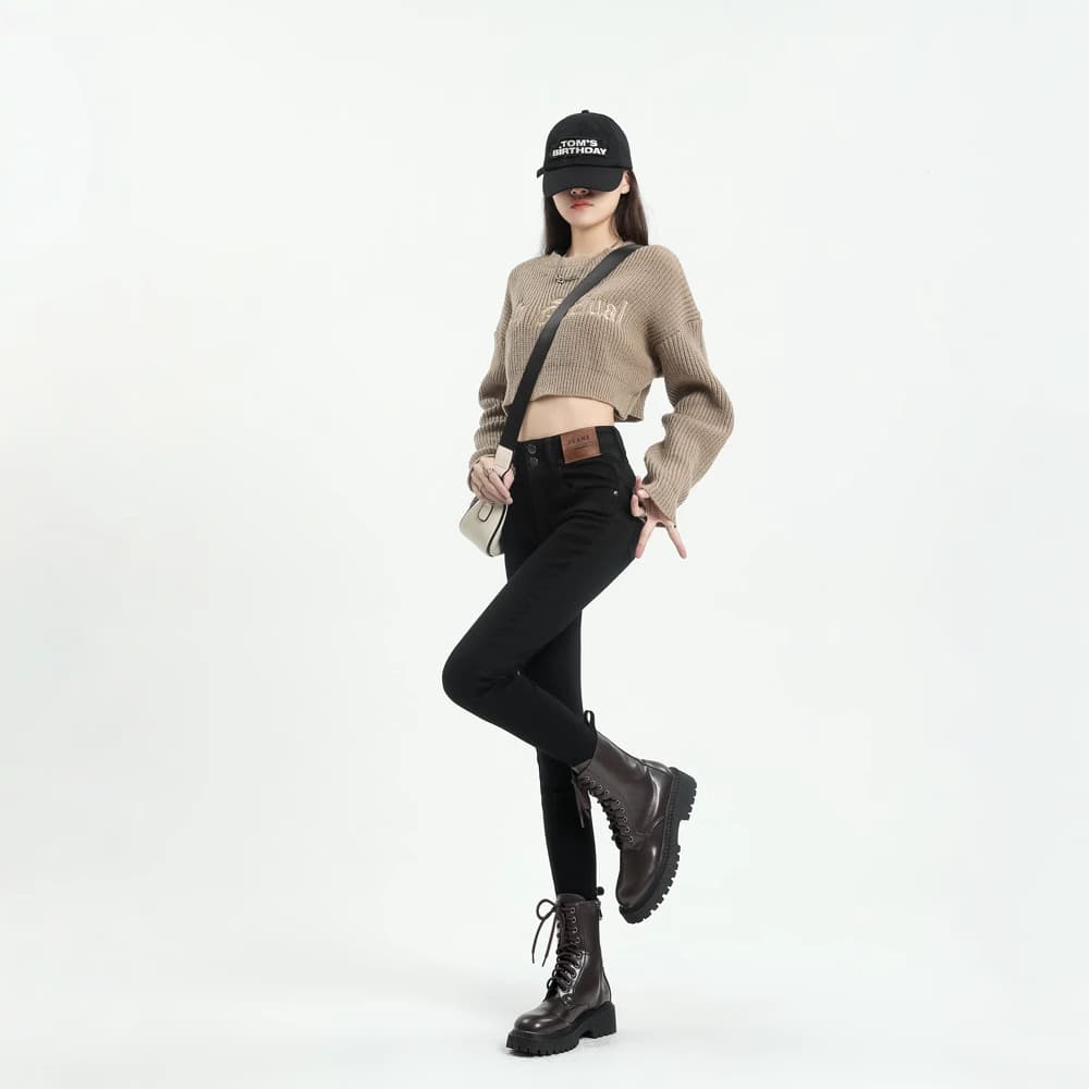 黒パンツ ストレッチスキニーデニム美脚パンツ