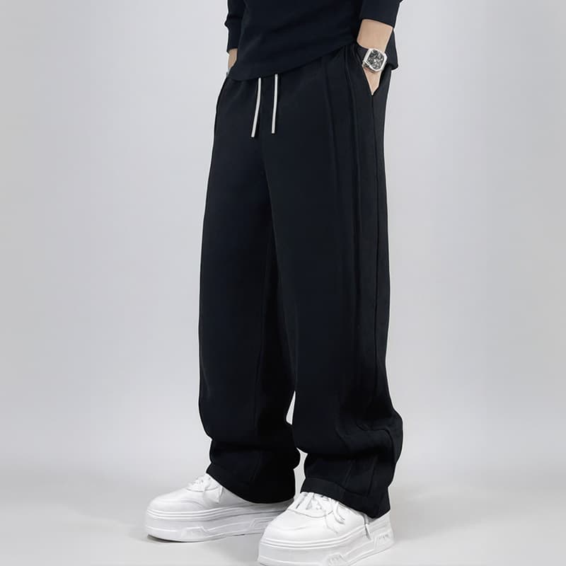 黒パンツ ゆったりドローコード リラックスパンツ