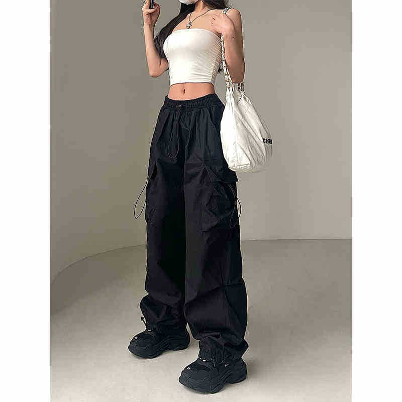 黒パンツ ゆったりダンス系ストリートカーゴパンツ