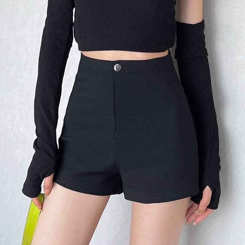 黒パンツ ハイウエストスリムショーパン