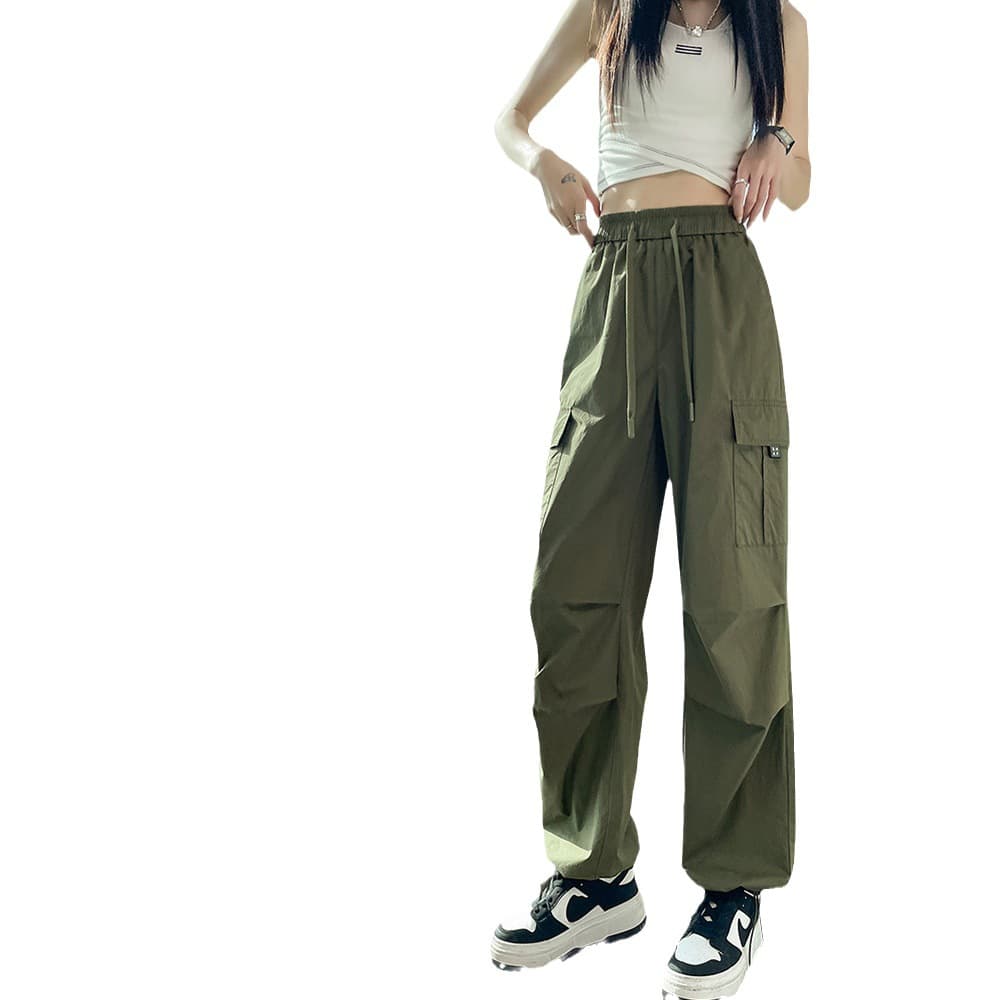 黒パンツ カジュアル ドローコード ルーズ カーゴパンツ