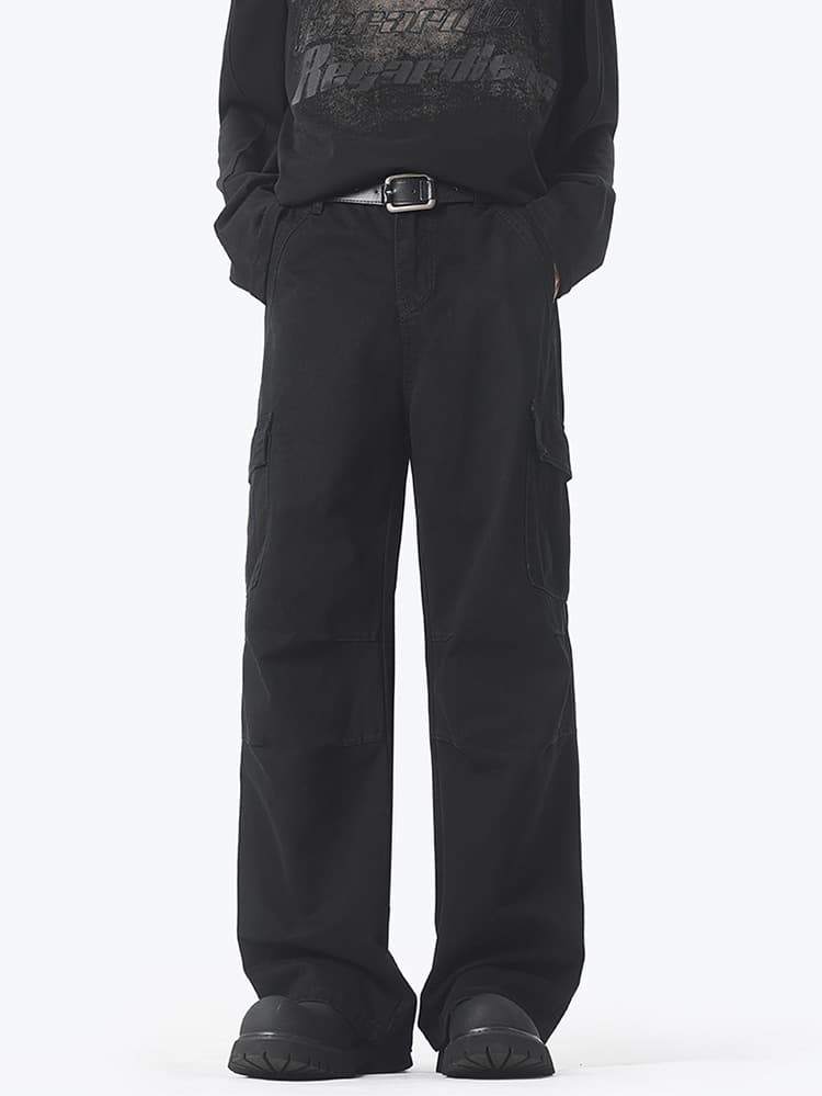 黒パンツ ゆったりシルエットカーゴパンツ