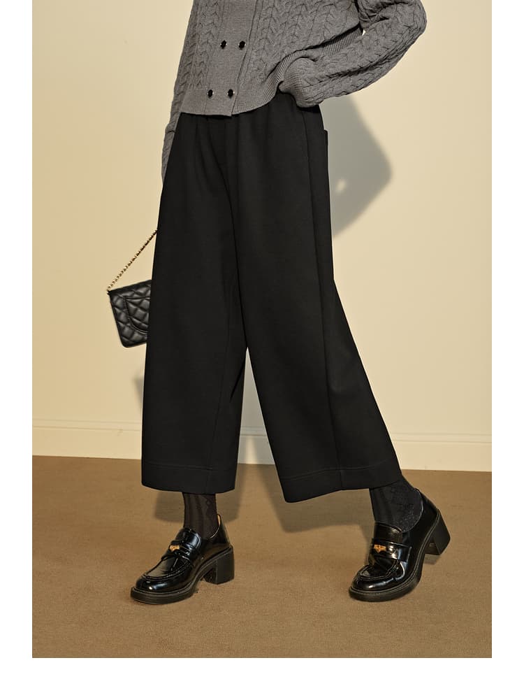 黒パンツ クロップド丈ワイドパンツ マエザ