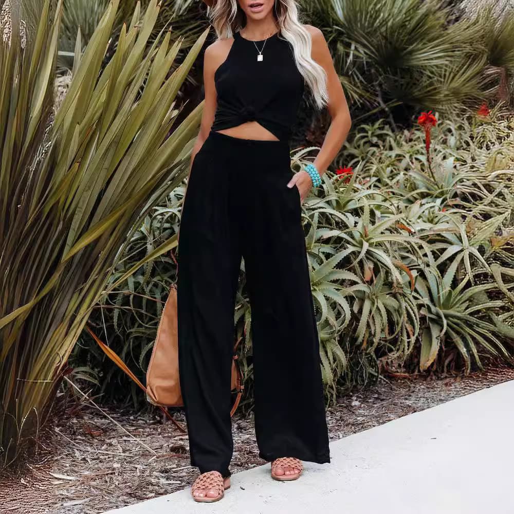 黒パンツ ゆったりリラックスワイドパンツ