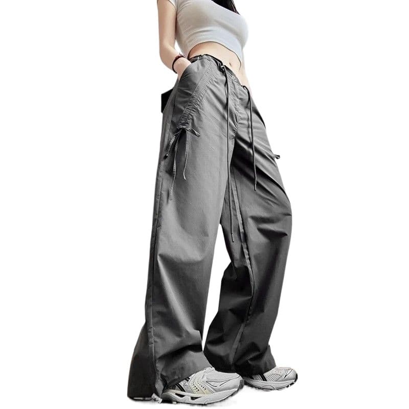 黒パンツ ワイドカーゴドロスト パンツ