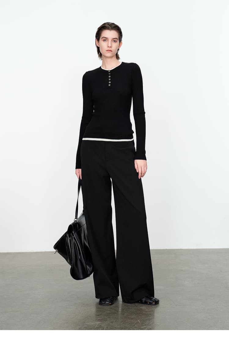 黒パンツ 上質素材のフォーマルワイドパンツ