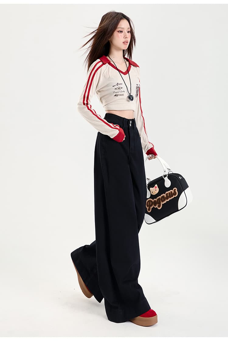 黒パンツ ゆったりワイドフレアデニムパンツ