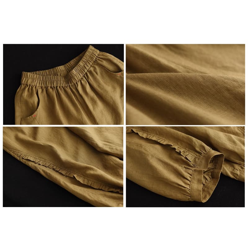 レディース 黒パンツ ワイド ウエストゴム 楽ちん 無地 裾リブ